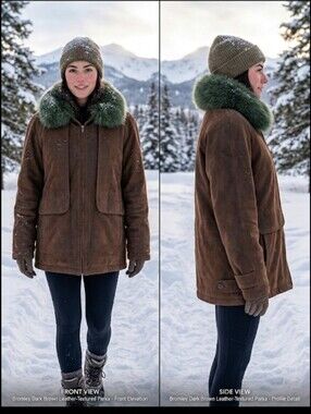 Bromley olive/brown Parka coat SP faux fur collar Suede-look